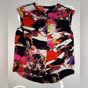 Kenzo Paris Abstract Button Blouse Top Women Size 36 Multicolor Sleeveless
